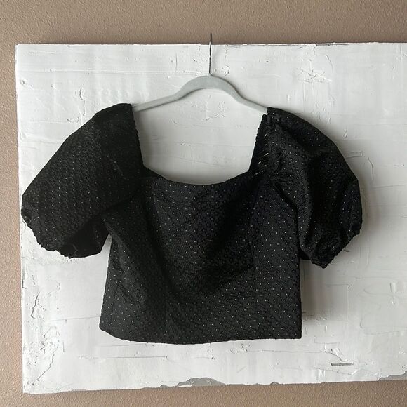 Copper Key Foiled Floral Dot Puff Sleeve Smocked Back Cropped Blouse Size L $49 - Picture 1 of 5